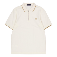Crepe Pique Zip Neck Shirt 560 Ecru