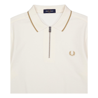 Crepe Pique Zip Neck Shirt 560 Ecru