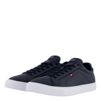 Flag Embroidery Leather Court Trainers Blue