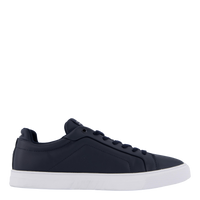 Flag Embroidery Leather Court Trainers Blue