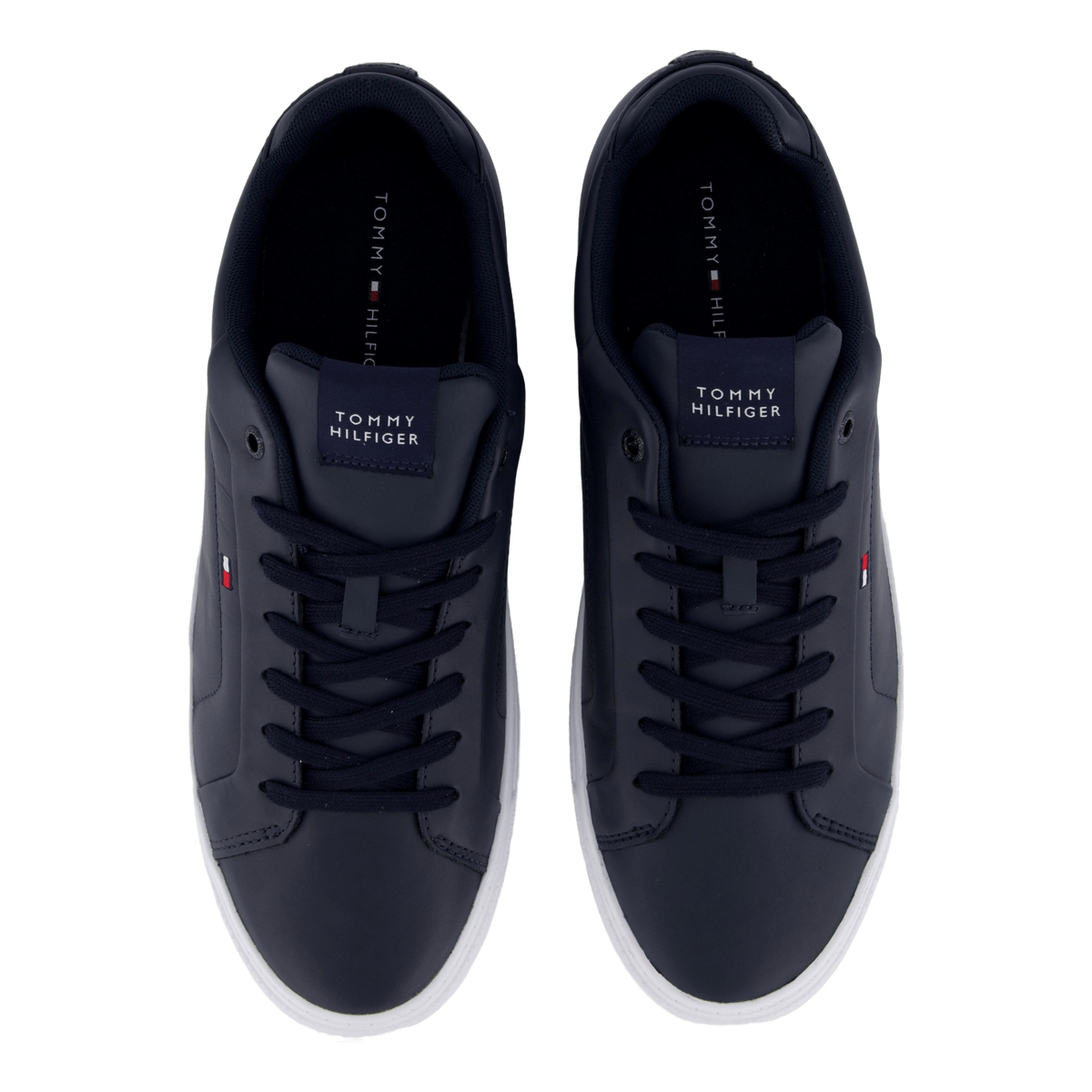 Flag Embroidery Leather Court Trainers Blue