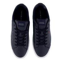 Flag Embroidery Leather Court Trainers Blue