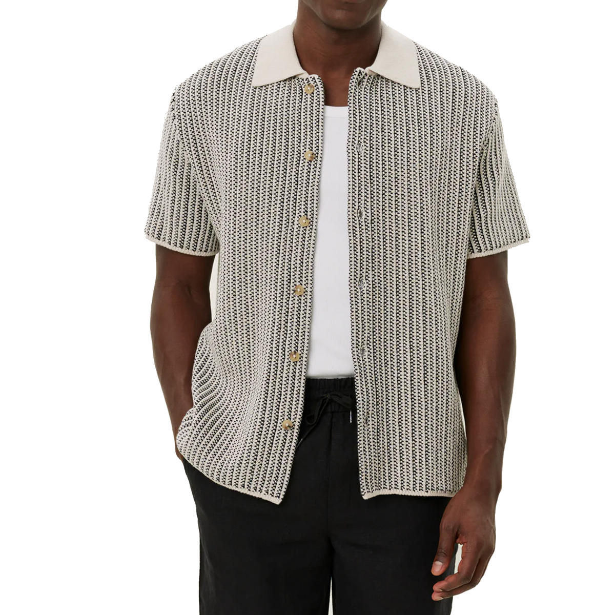 Easton Knitted Ss Shirt Ivory/black