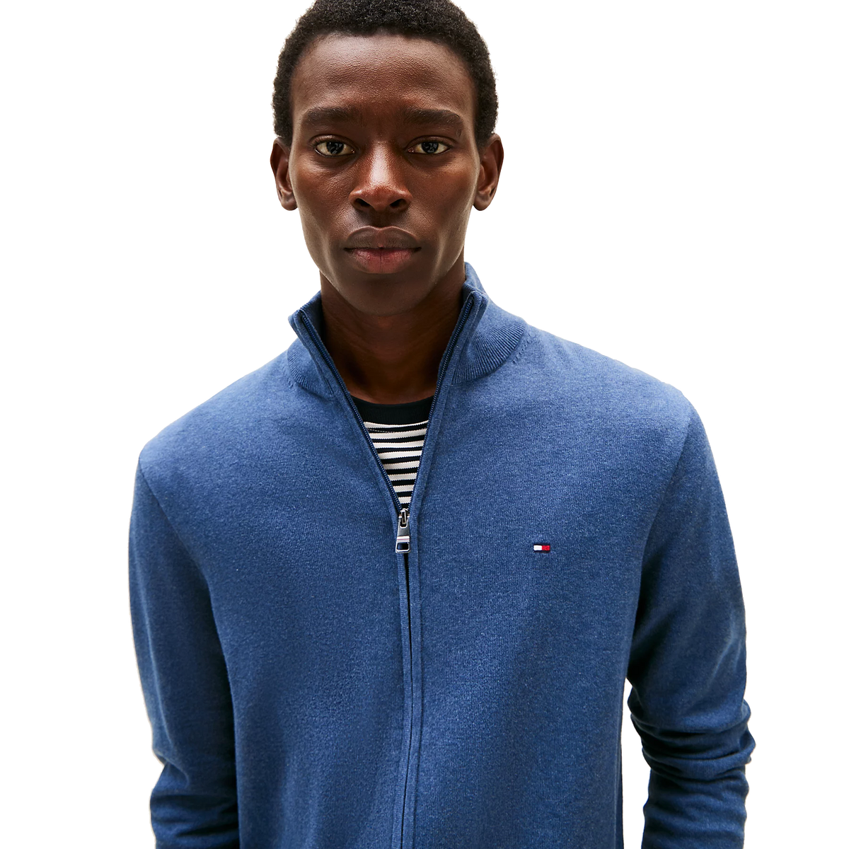 Essential Cotton Zip Mock Blue