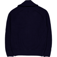 Carded Wool High Neck Zipped S Navy Blue