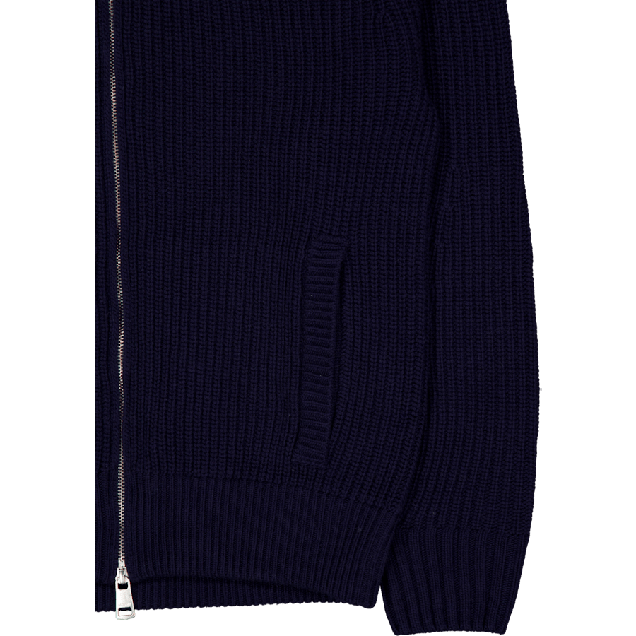 Carded Wool High Neck Zipped S Navy Blue