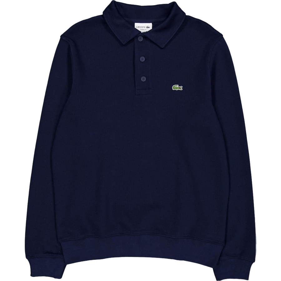 Ribbed Cotton Polo Collar Swea Navy Blue