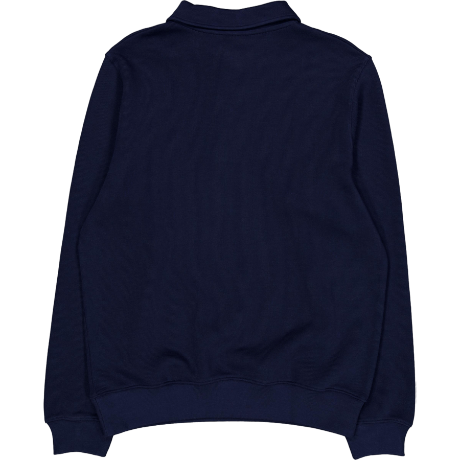 Ribbed Cotton Polo Collar Swea Navy Blue