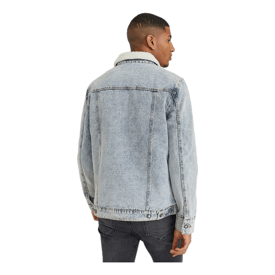 Light wash sherpa hot sale denim jacket