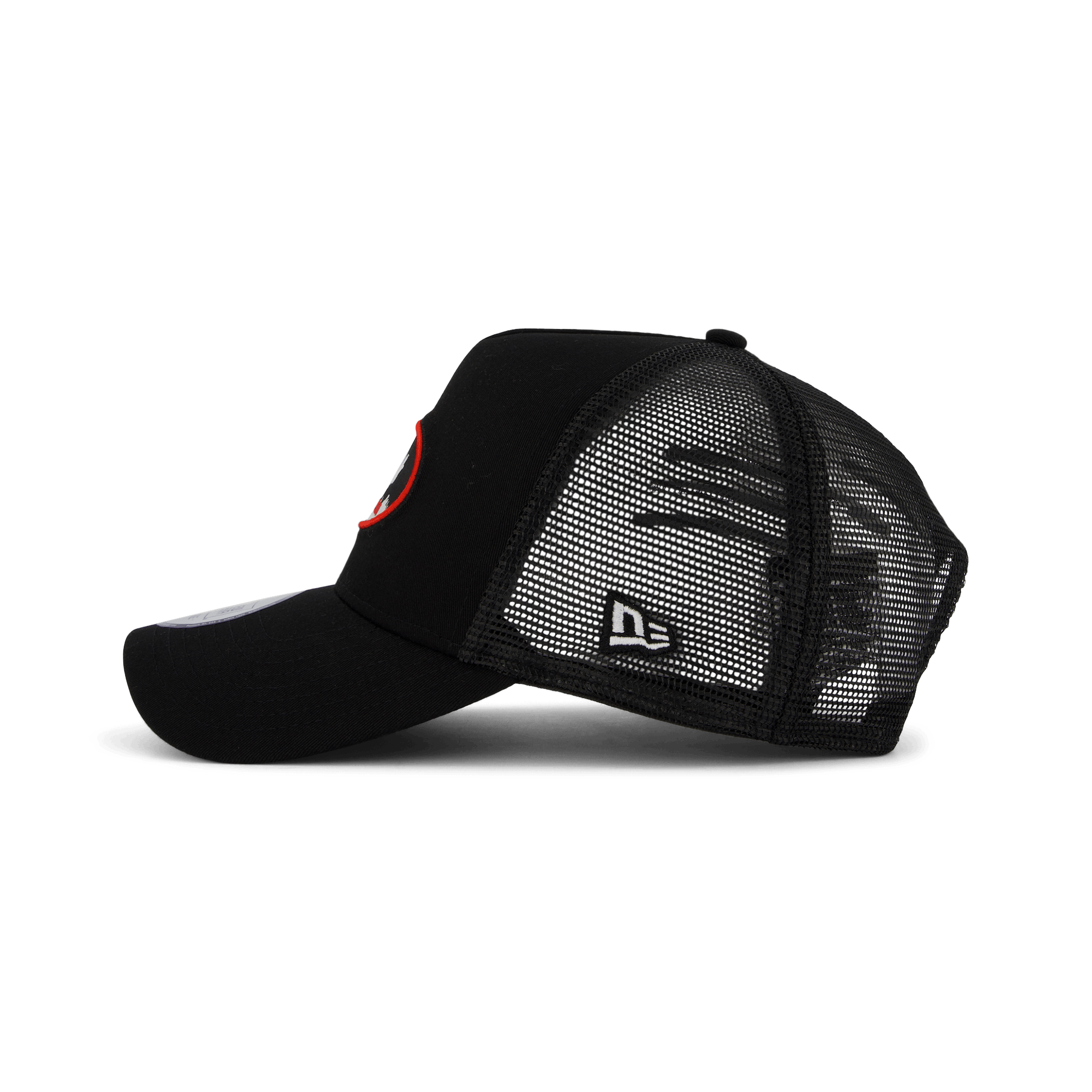 Oval New Era black/red trucker cap