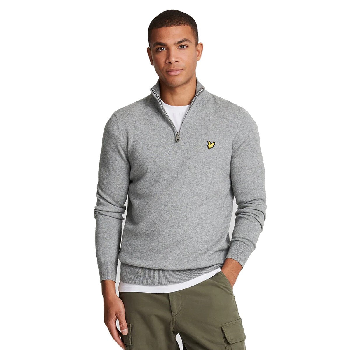 Cotton Merino Quarter Zip Jump T28 Mid Grey Marl