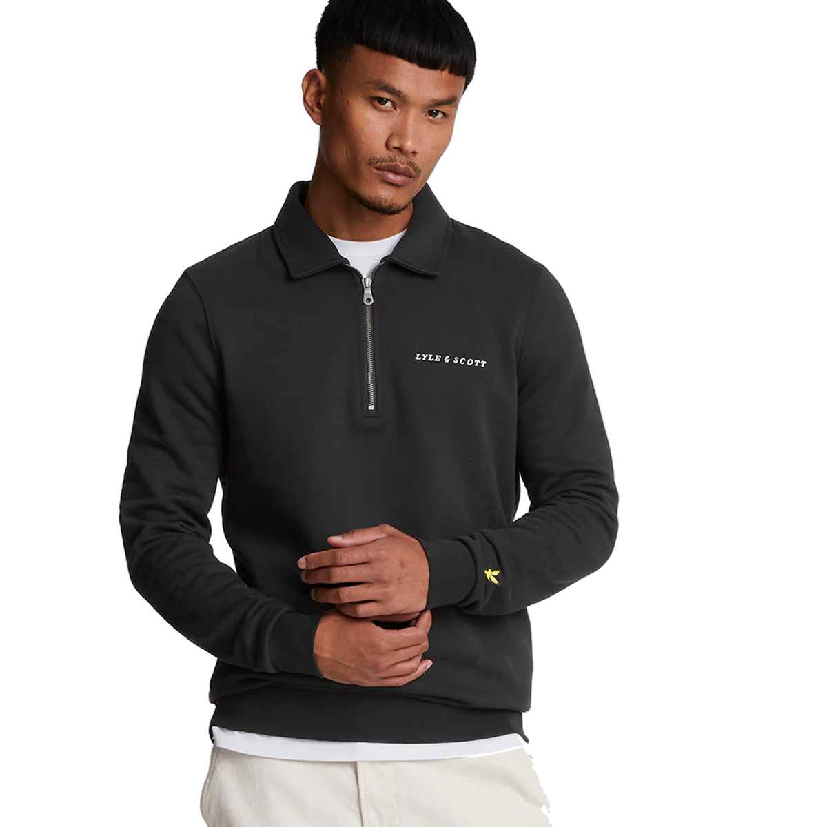 Embroidered Collared Quarter Z Z893 Jet Black/ White