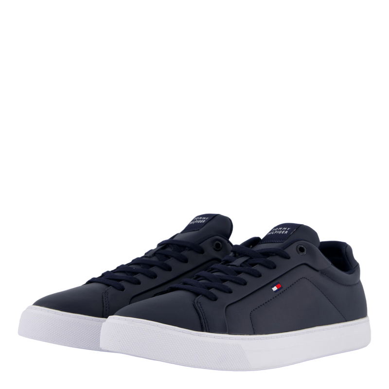 Flag Embroidery Leather Court Trainers Blue