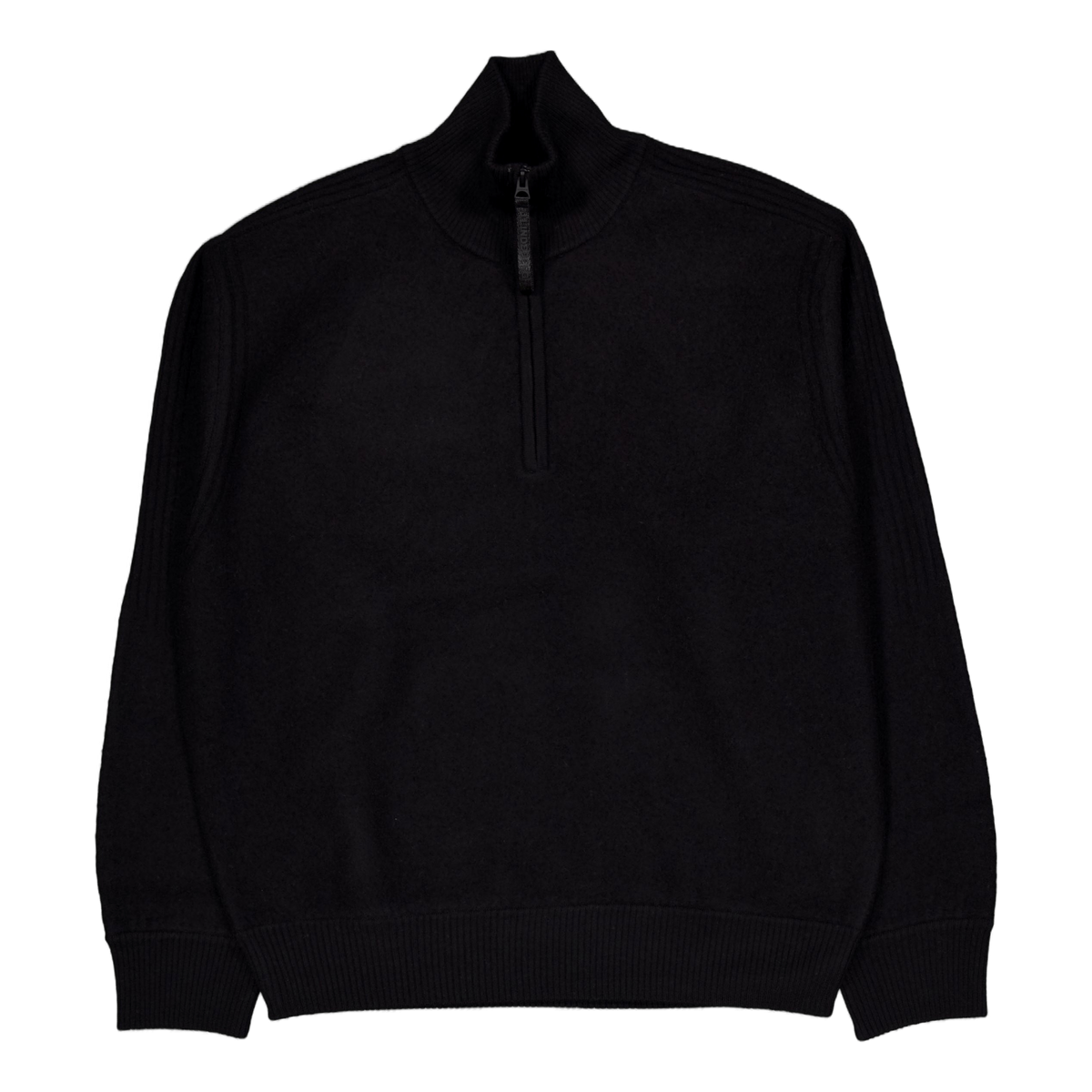 Bon Boiled Wool Quarter Zip Black