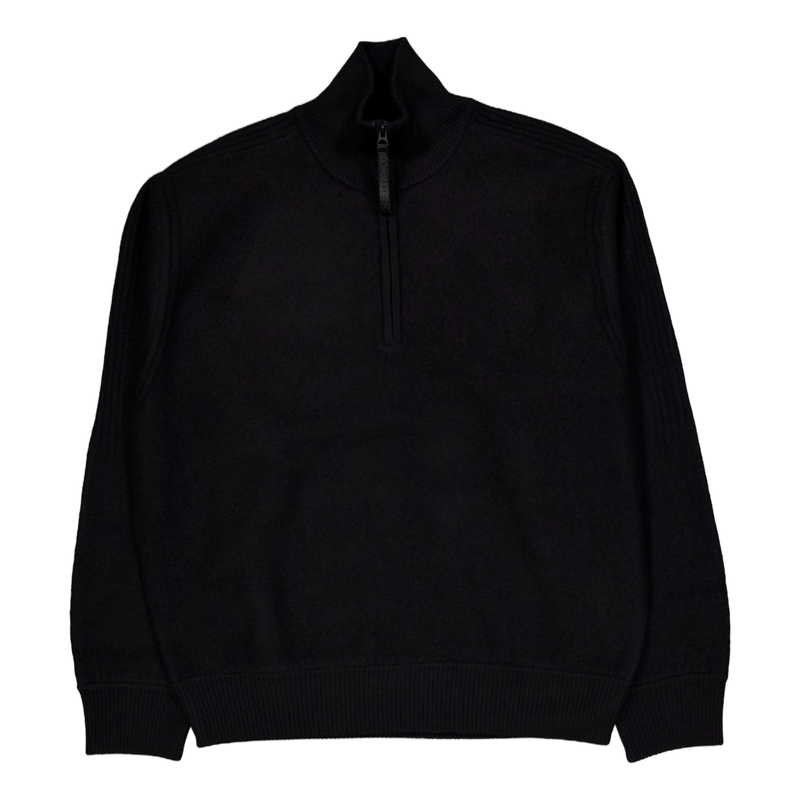 Bon Boiled Wool Quarter Zip Black