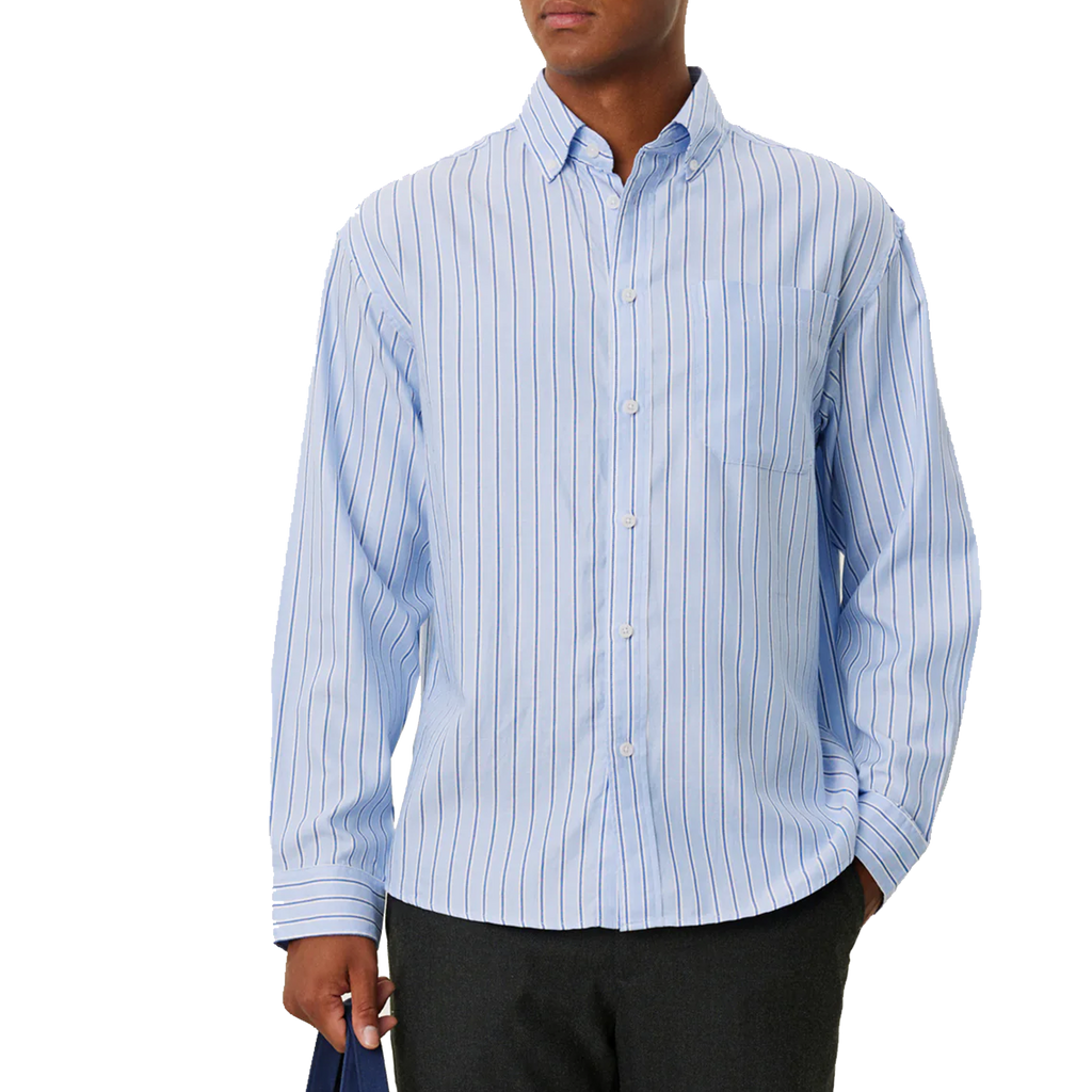 Kolton Herringbone Poplin Shir White/bel Air Blue from Les Deux ...