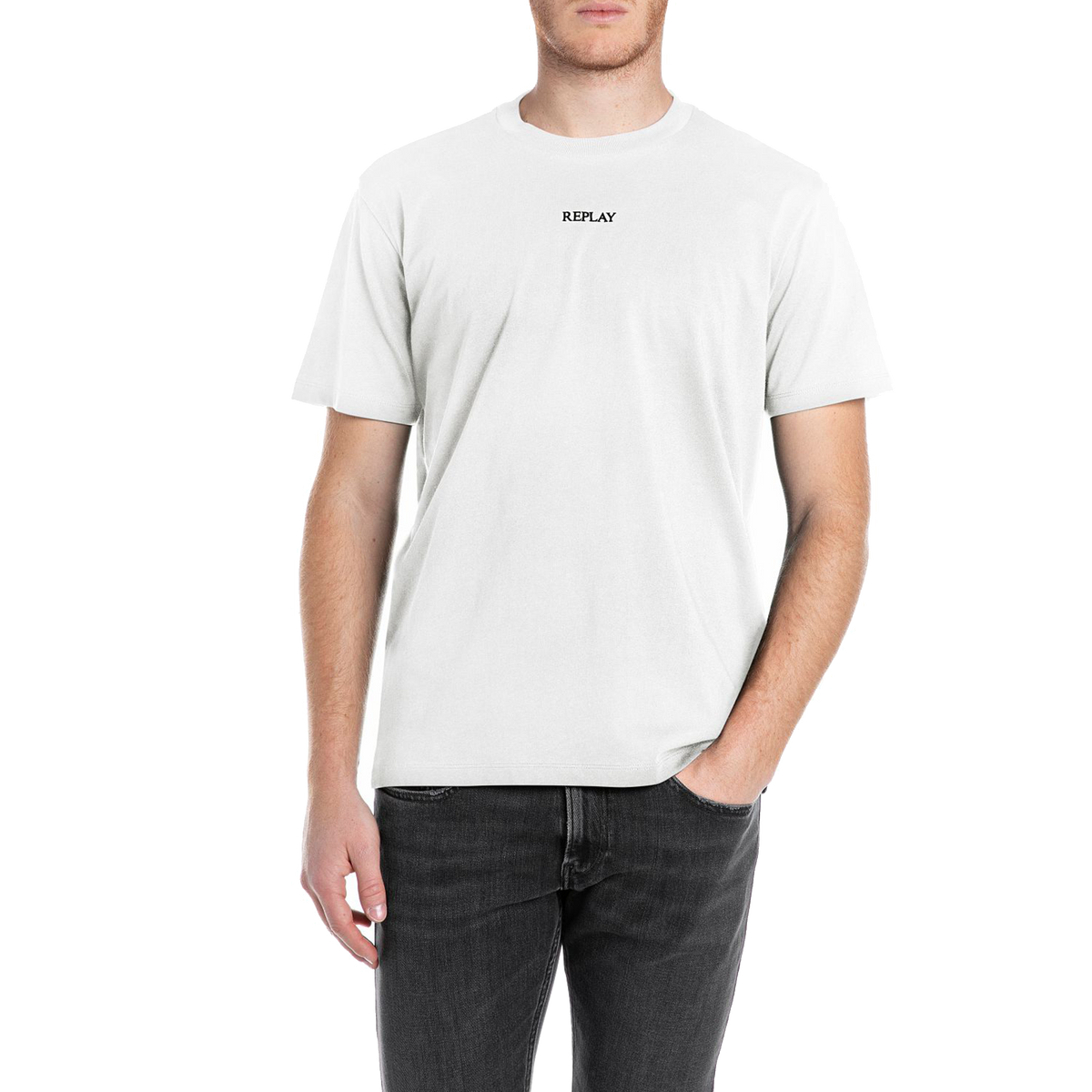 Replay Basic Logo Tee Natural White