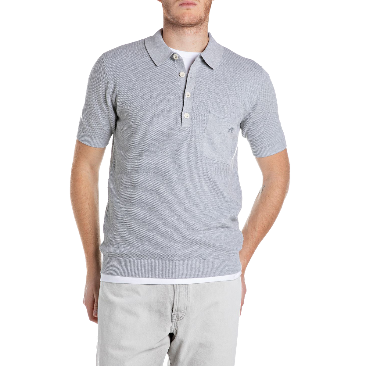 Knitted Polo Shirt Grey Melange