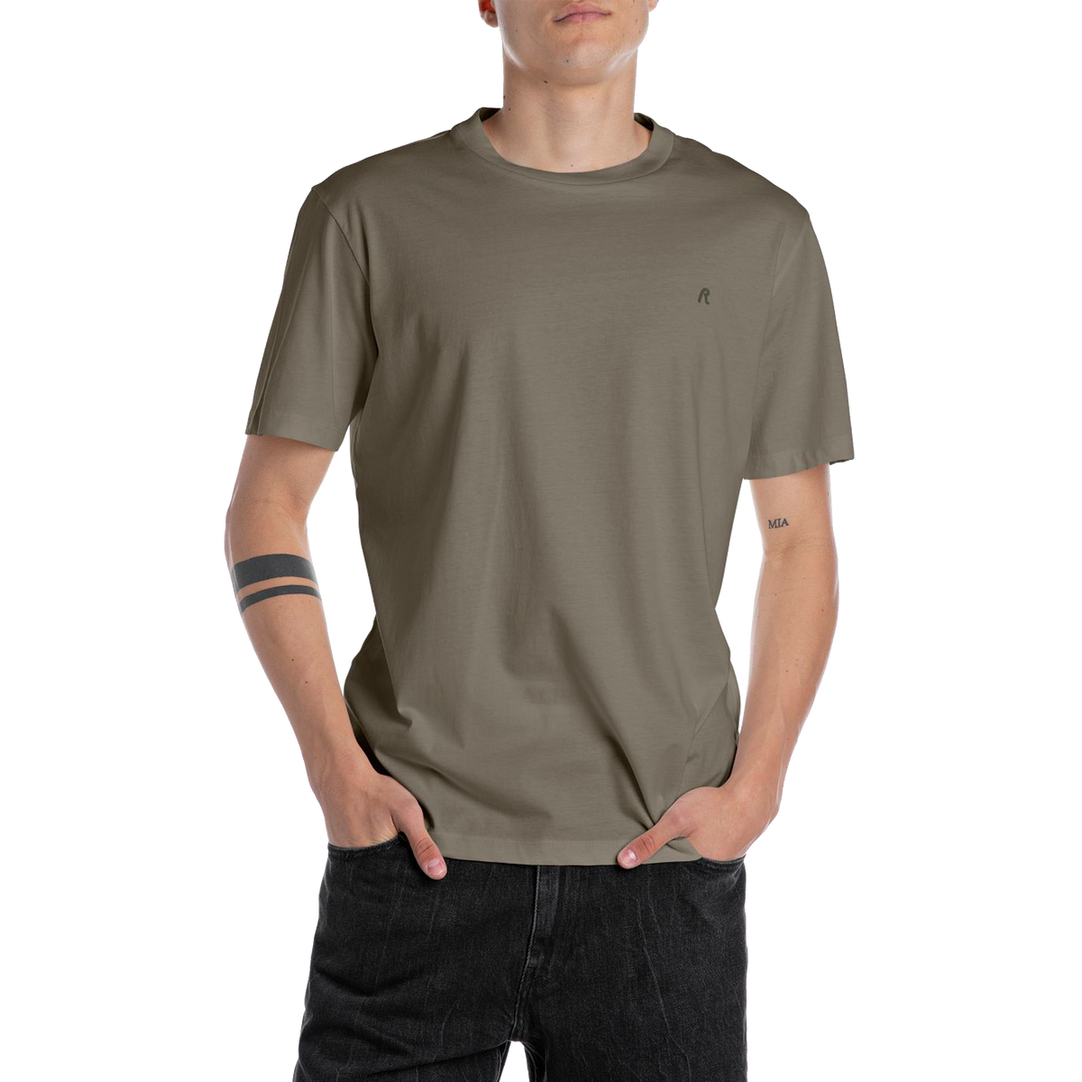 Replay Basic Logo Tee Mud Green