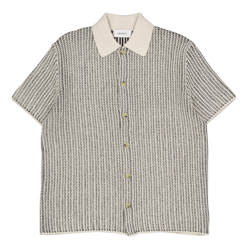 Easton Knitted Ss Shirt Ivory/black