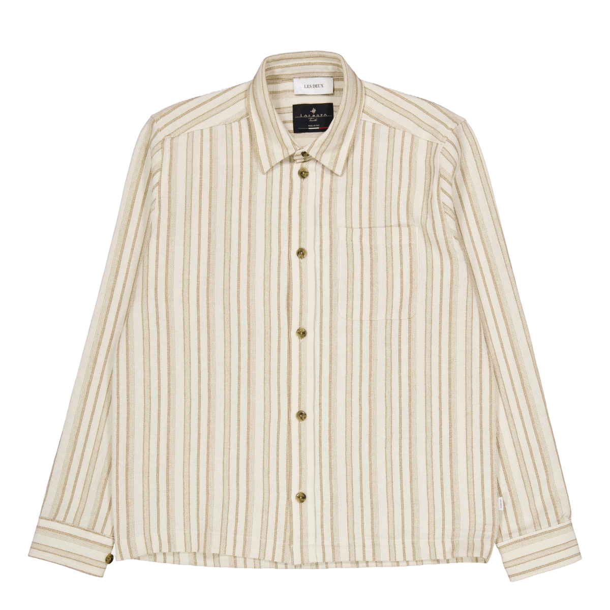 Shane Stripe Cotton Overshirt Ivory/lichen Green