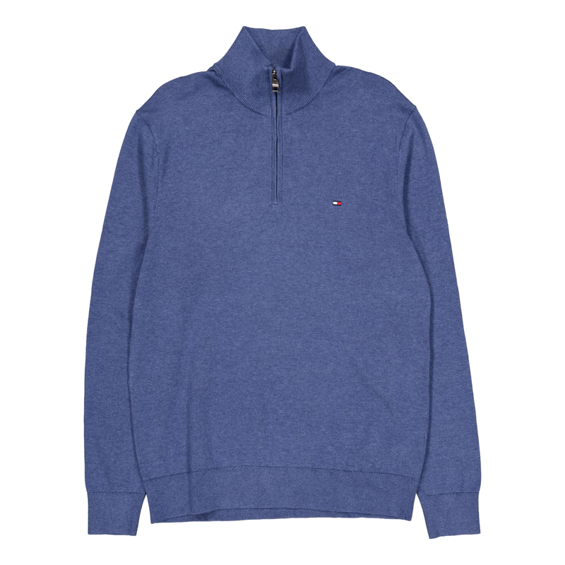 Essential Cotton Zip Mock Blue