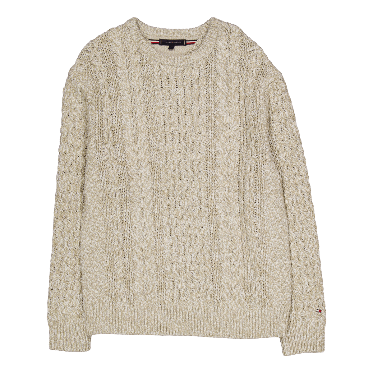 Mouline Aran Cable Crew Neck White