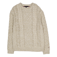 Mouline Aran Cable Crew Neck White