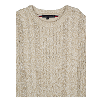 Mouline Aran Cable Crew Neck White