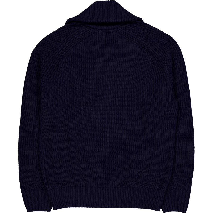 Carded Wool High Neck Zipped S Navy Blue
