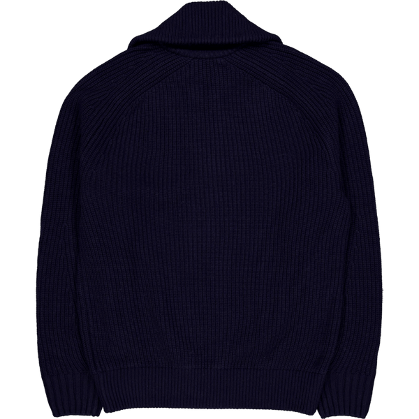 Carded Wool High Neck Zipped S Navy Blue
