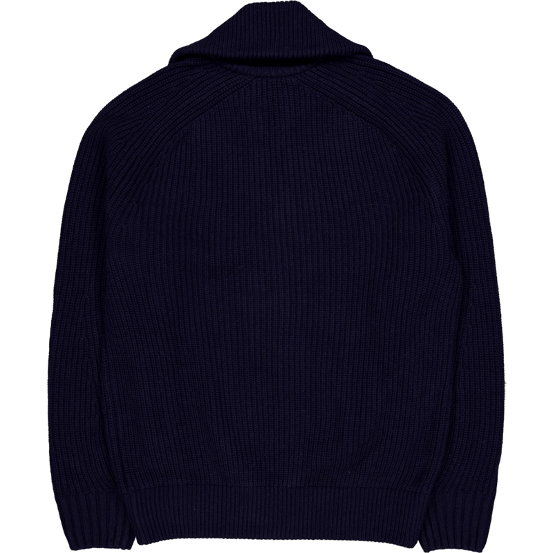 Carded Wool High Neck Zipped S Navy Blue