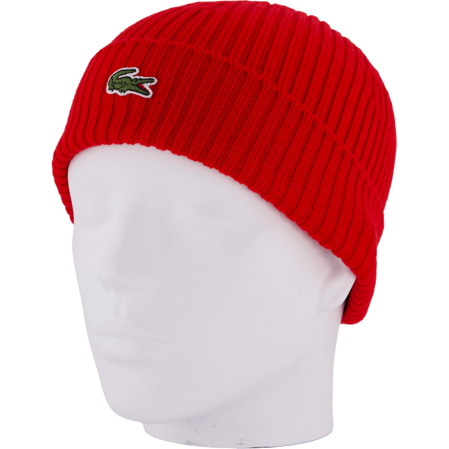 Rib Knit Brushed Wool Beanie Red