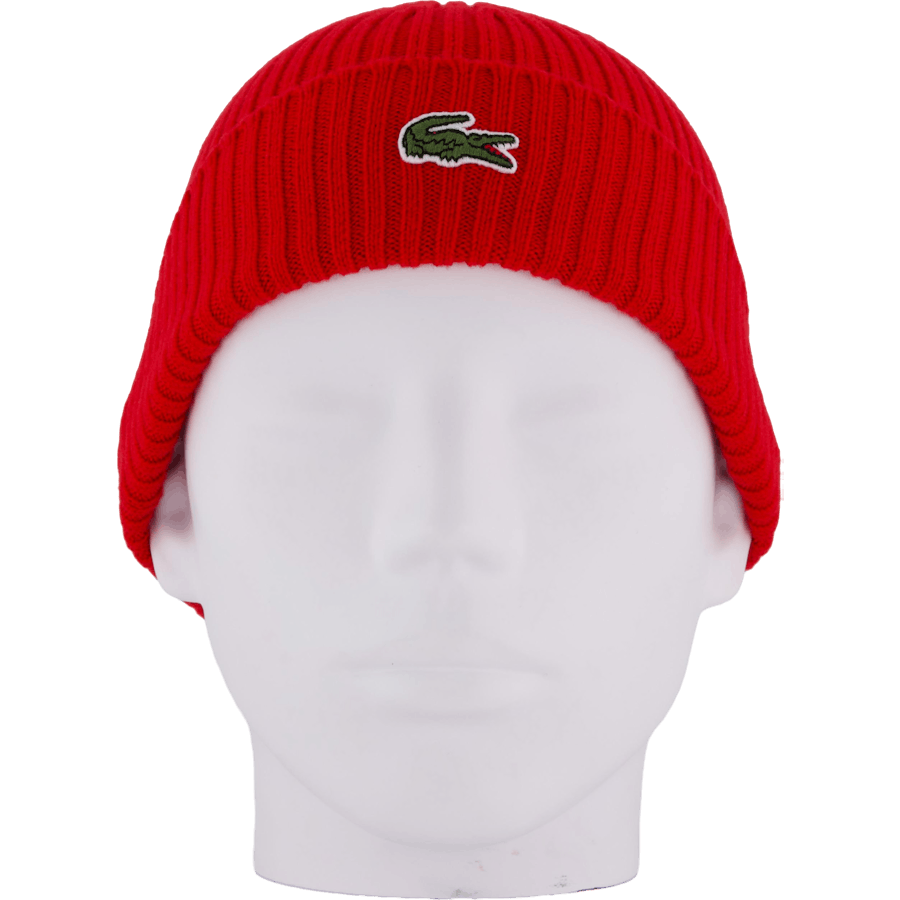 Rib Knit Brushed Wool Beanie Red