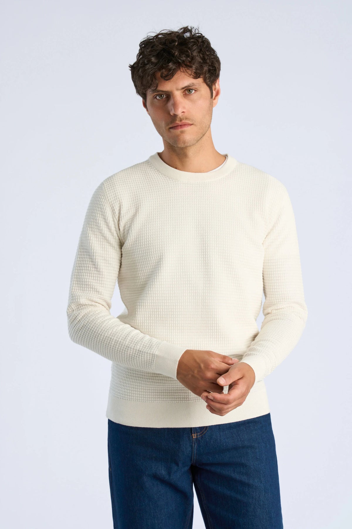 Structure O-neck Knit L/s Whi