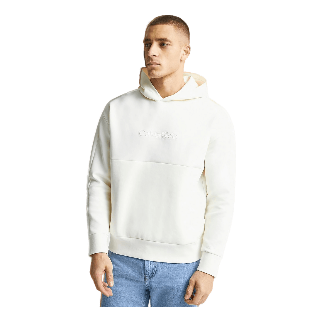 Calvin Klein Comfort Debossed Logo Hoodie Egret