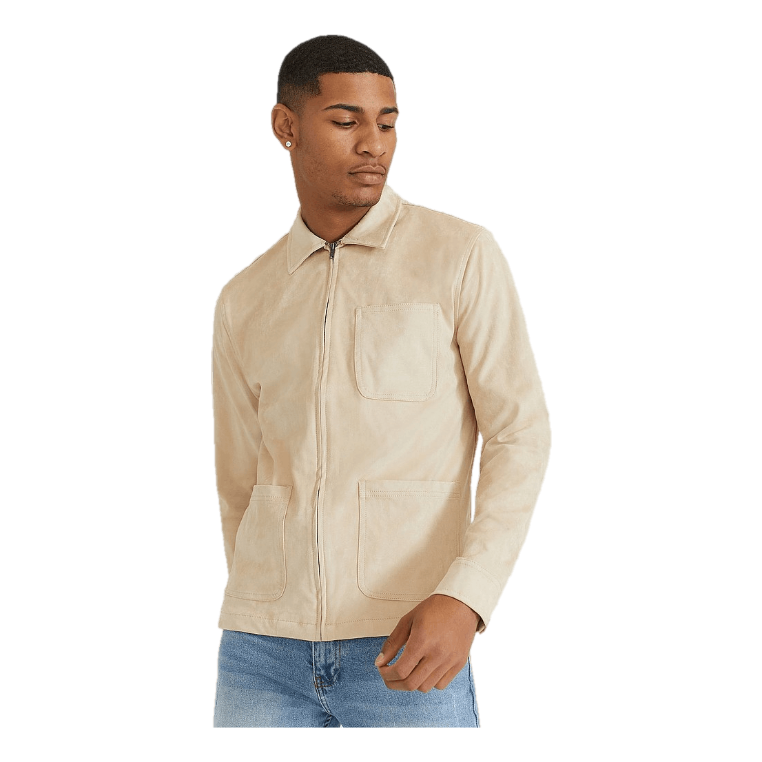 Fake Suede Zip Overshirt