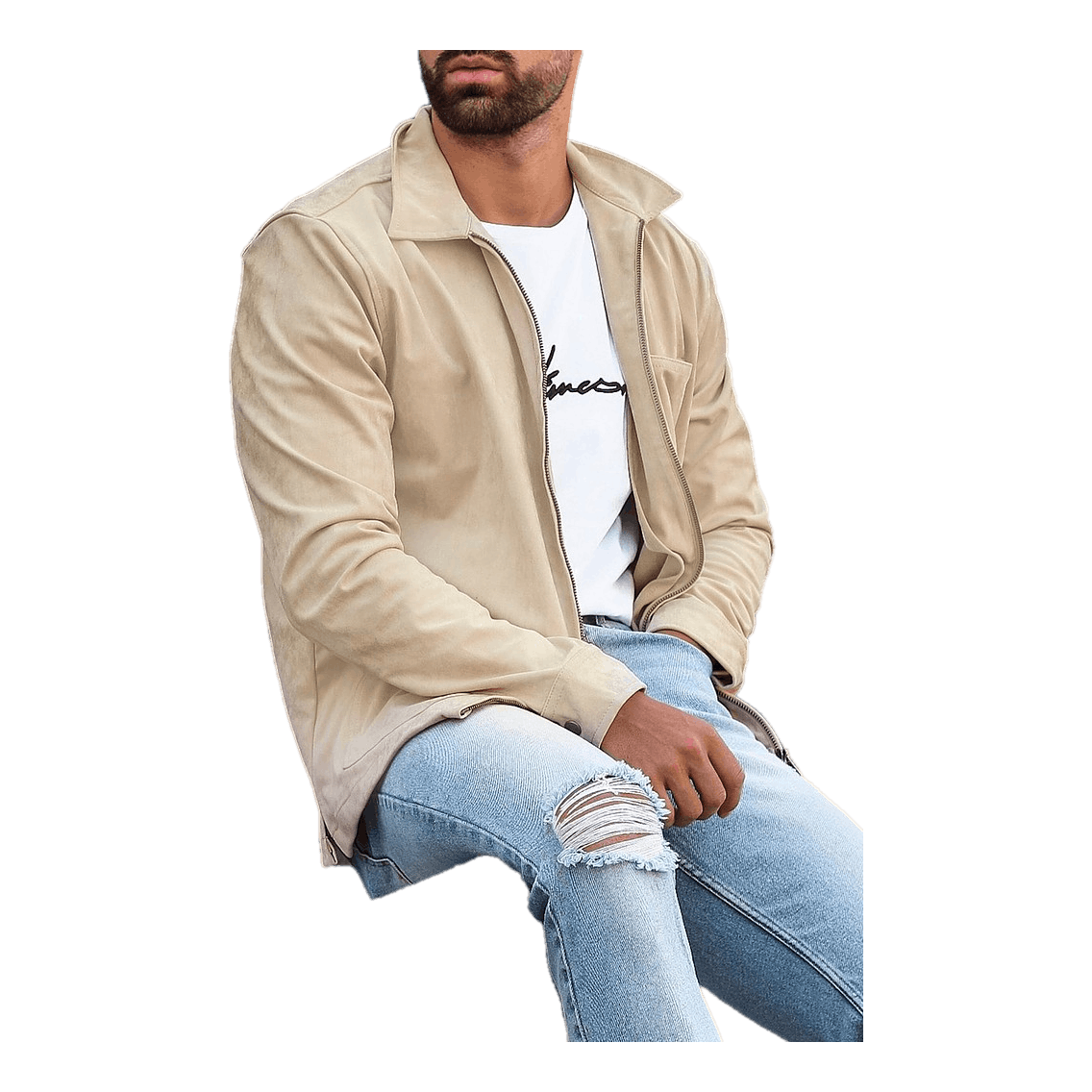 Fake Suede Zip Overshirt