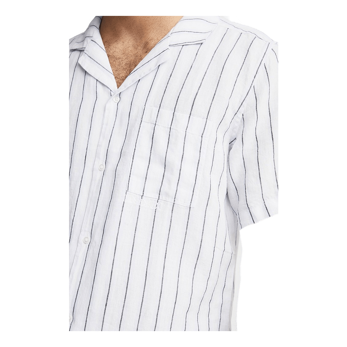 Les Deux Leland Linen Stripe Ss Shirt White/ice Blue