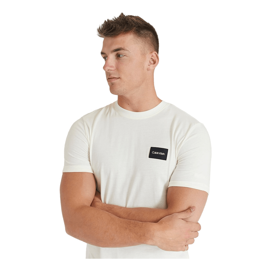 Calvin Klein Turn-up Sleeve Badge T-shirt Egret