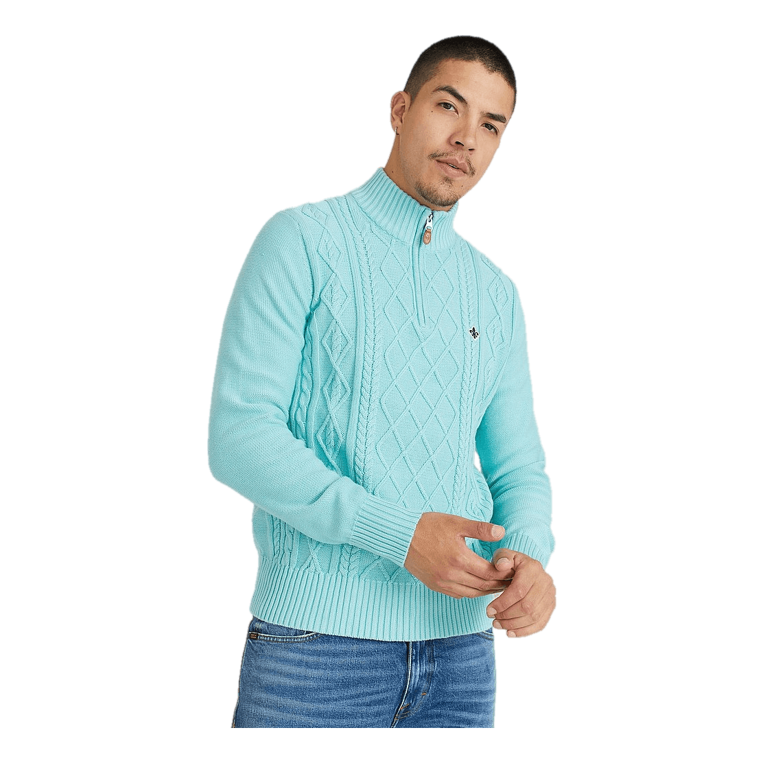 Colton Half Zip Cable 65 Turquoise